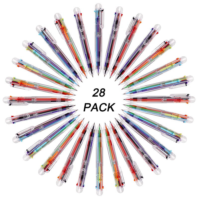 JPSOR 28 Pack Multicolor Pen, 0.5mm 6-in-1 Multicolor Ballpoint Pens, 6 Colors Retractable Ballpoint Pens for Office School Supplies Students Gift - Image 3